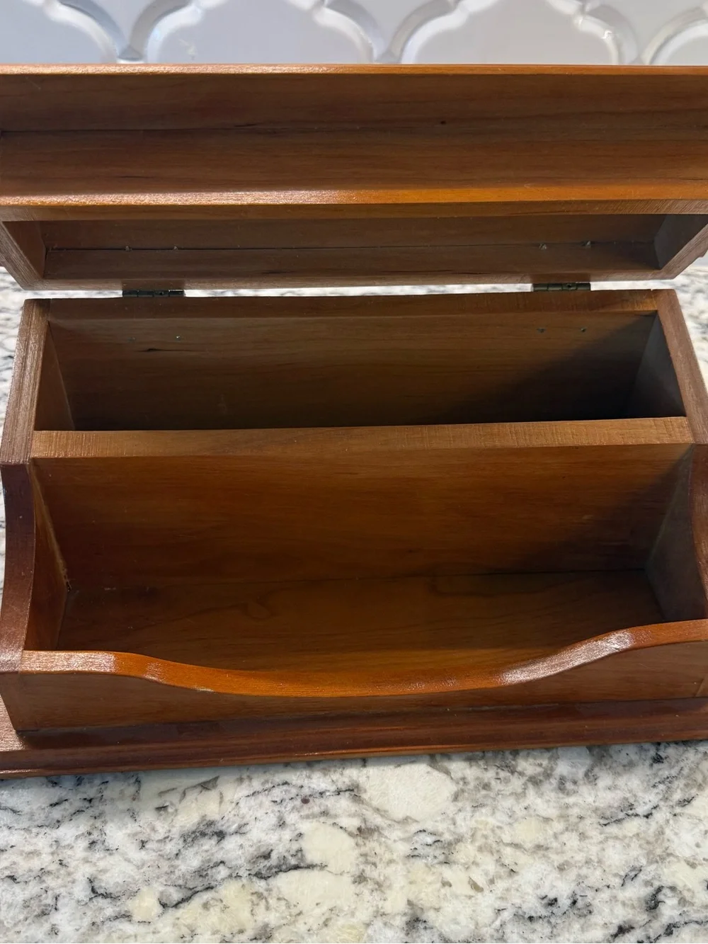 Vintage Wooden Desk Organizer Mail Sorter Letter Holder Hinged Lid Slanted Box